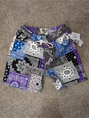 Drill Clothing Co Bandana Patchwork Shorts Small NWT Purple Blue D2126-X2756